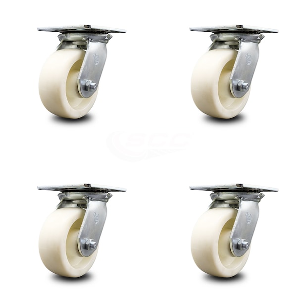 5 Inch Heavy Duty Nylon Caster Set with Ball Bearings, 4PK